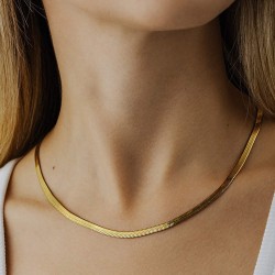 Flad Snake Chain Halskæde - 3 mm 450 mm Guld Kirurgisk stål | Piercingfabrikken.dk