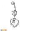 Navlepiercing med hjertestein og hjerteanheng