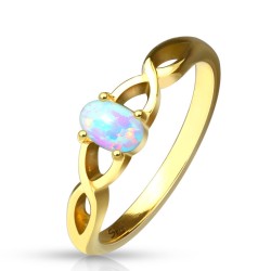 Guldfarvet Ring med Opalite Sten - Guld Kirurgisk stål Str. 54 mm | Piercingfabrikken.dk