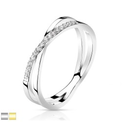 Criss Cross Ring med Små Sten - Kirurgisk stål Klar Sølv Str. 57 mm | Piercingfabrikken.dk