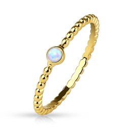 Guldfarvet Kugleformet Ring med Opalite Sten - Guld Kirurgisk stål Opal Hvid Str. 52 mm | Piercingfabrikken.dk
