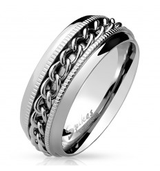 Sølv Ring med Kæde og Mønster