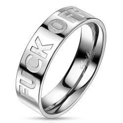 Sølv Ring med Fuck Off Indgravering - Kirurgisk stål Sølv Str. 59,5 mm | Piercingfabrikken.dk