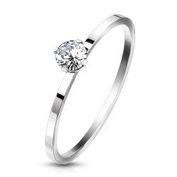 Sølv Ring med Lille Rund Sten - Kirurgisk stål Klar Sølv Str. 57 mm | Piercingfabrikken.dk