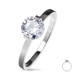Sølv Ring med Stor Rund Sten - Kirurgisk stål Klar Sølv Str. 54 mm | Piercingfabrikken.dk