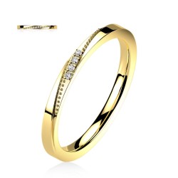 Guldfarvet Ring med Skrå Stenkant - Guld Kirurgisk stål Klar Str. 54 mm | Piercingfabrikken.dk