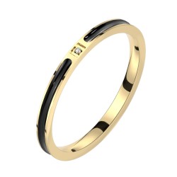 Guldfarvet Ring med Sort Bånd og Sten - Guld Kirurgisk stål Klar Str. 59,5 mm | Piercingfabrikken.dk