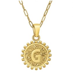 Halskæde med Bogstav og Hamret Disc - 450 mm Guld I Kirurgisk stål | Piercingfabrikken.dk
