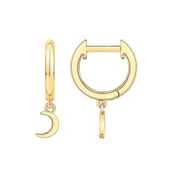 Guldfarvede Creoler med Halvmåne - 0,8 mm 925 Sterling Sølv Guld Øreringe med vedhæng | Piercingfabrikken.dk