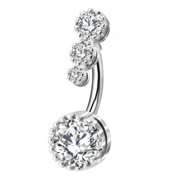 Navlepiercing med 4 Sten - Klar - Christina Piercing - Kirurgisk stål med ekstra plating - Navlepiercing smykker | Piercingfabrikken.dk