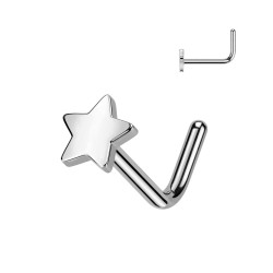 Næsepiercing i Titanium med Stjerne - 0,8 mm 3 L Bar Sort Titanium | Piercingfabrikken.dk