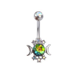 Navlepiercing med Grøn Sten og 2 Halvmåner - grøn - Christina Piercing - Kirurgisk stål 316L - Navlepiercing smykker | Piercingfabrikken.dk