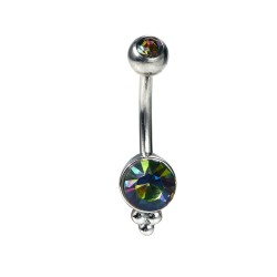 Navlepiercing med Mørkegrøn Sten & 3 Små Kugler - Guld - Christina Piercing - Kirurgisk stål 316L - Navlepiercing smykker | Piercingfabrikken.dk