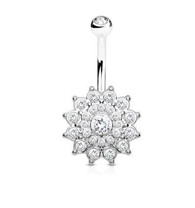 Navlepiercing med Clear Crystal Flower