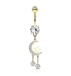 Navlepiercing med Moon and Star Pendant