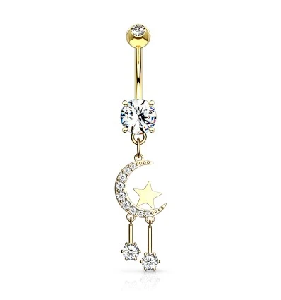 Navlepiercing med Moon and Star Pendant