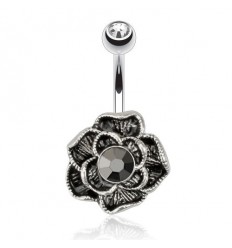 Navlepiercing med Black Flower