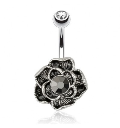 Navlepiercing med Black Flower